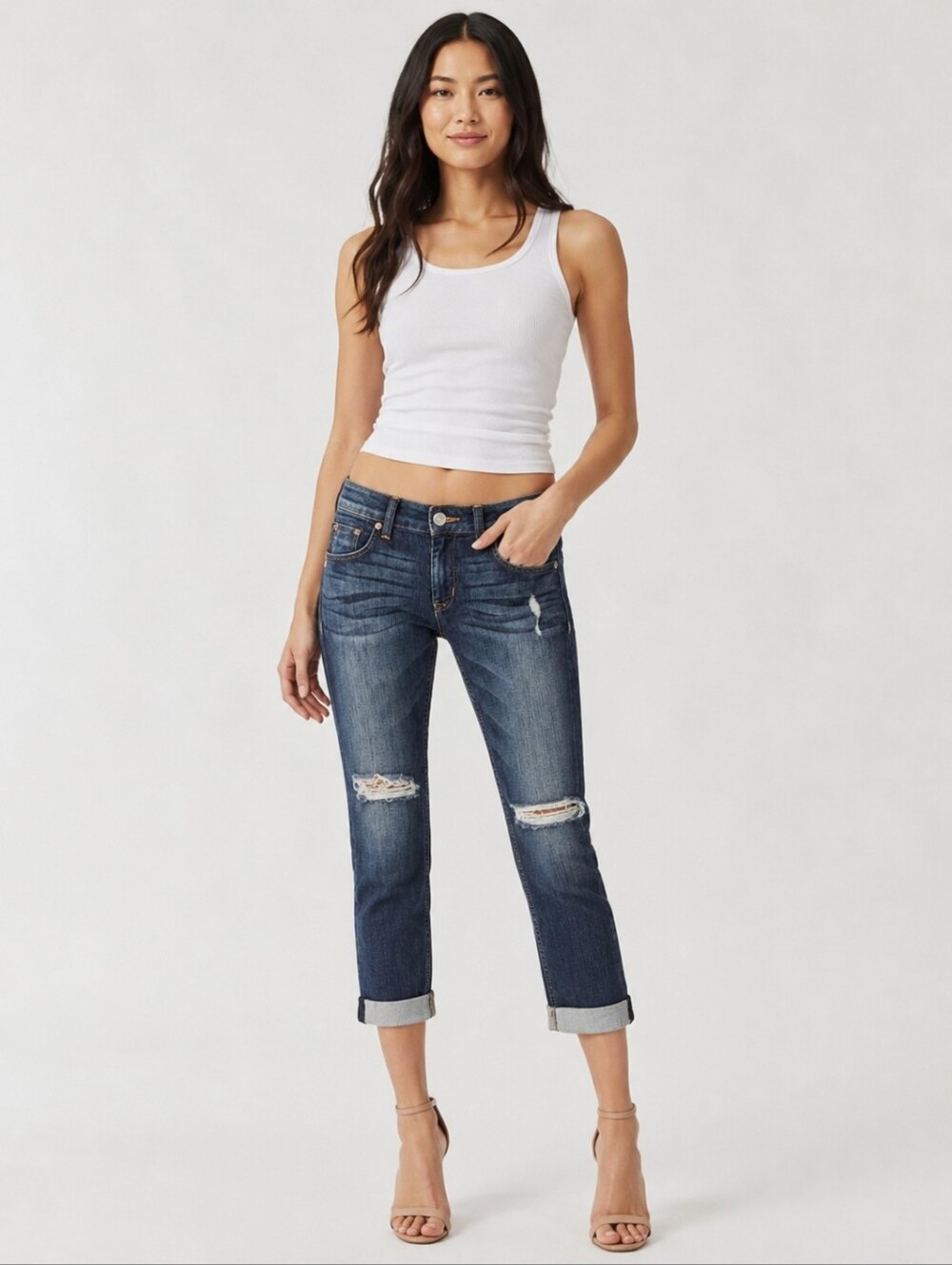 ❤️ NWOT! HUDSON BACARA SLIM STRAIGHT CROP DISTRESSED JEANS, 00 (24)